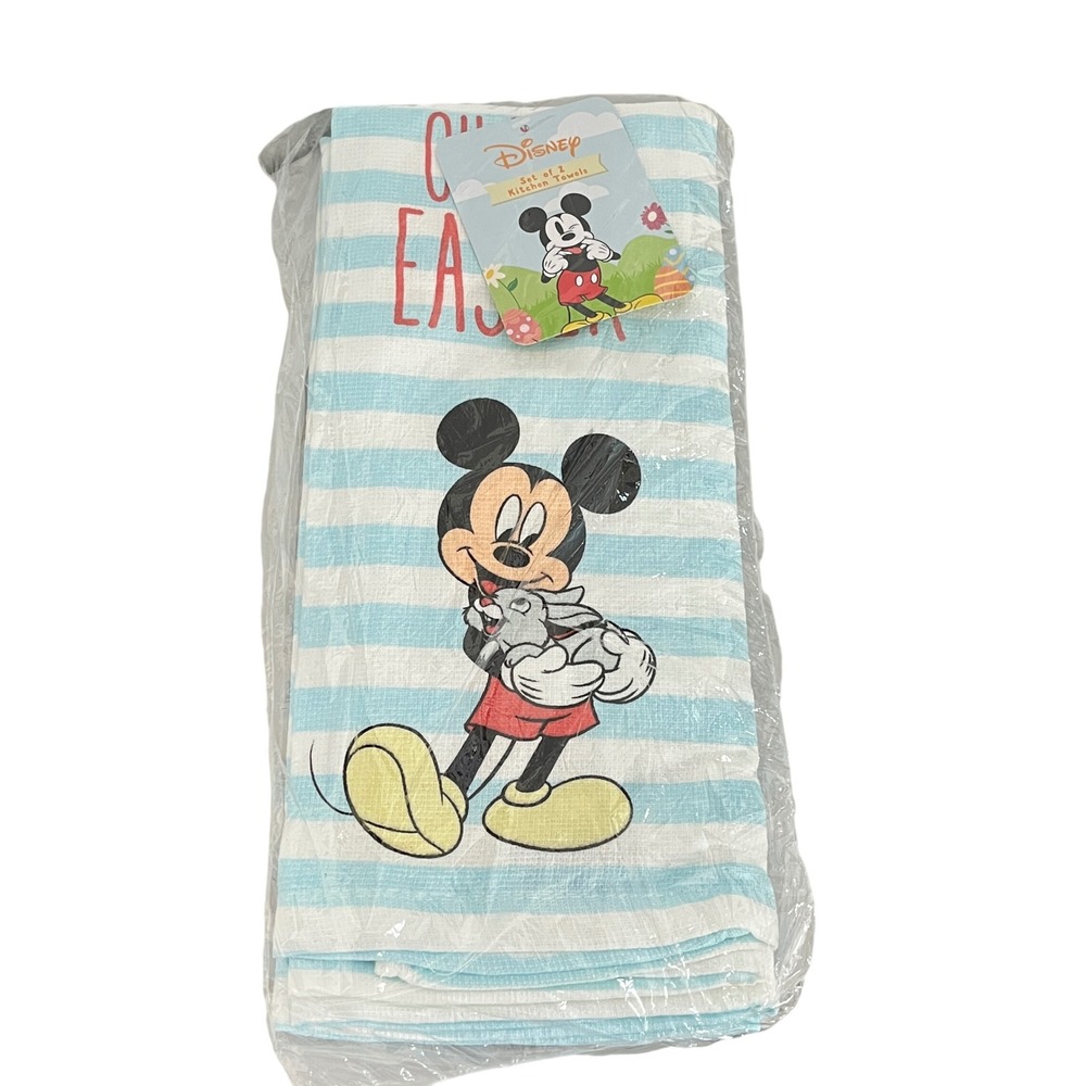 Disney Kitchen Towels Blue Mickey Mouse Oh Boy Easter Set of 2